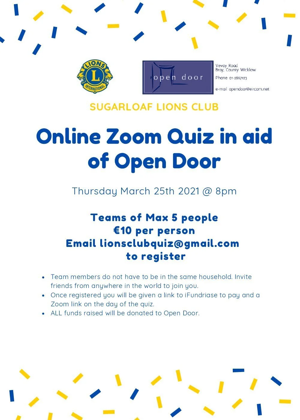 Zoom Quiz in aid of Open Door
