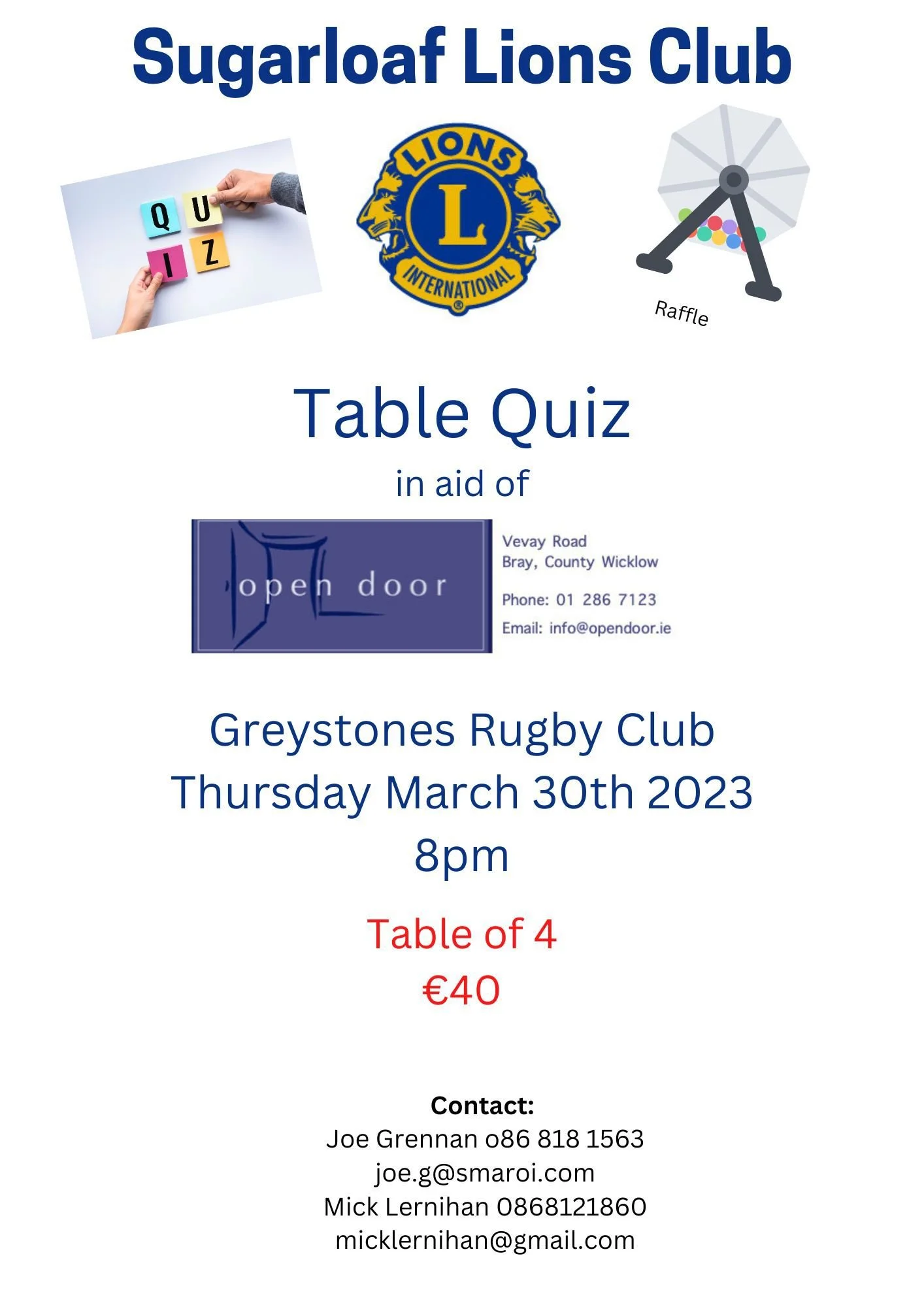Table Quiz in aid of Open Door Bray