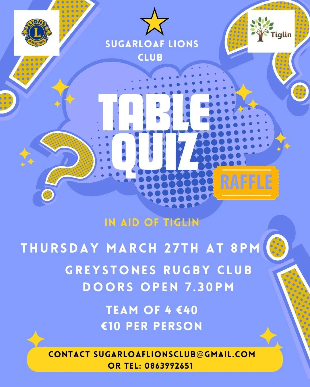 Table Quiz in aid of Tiglin - March 27th 2025