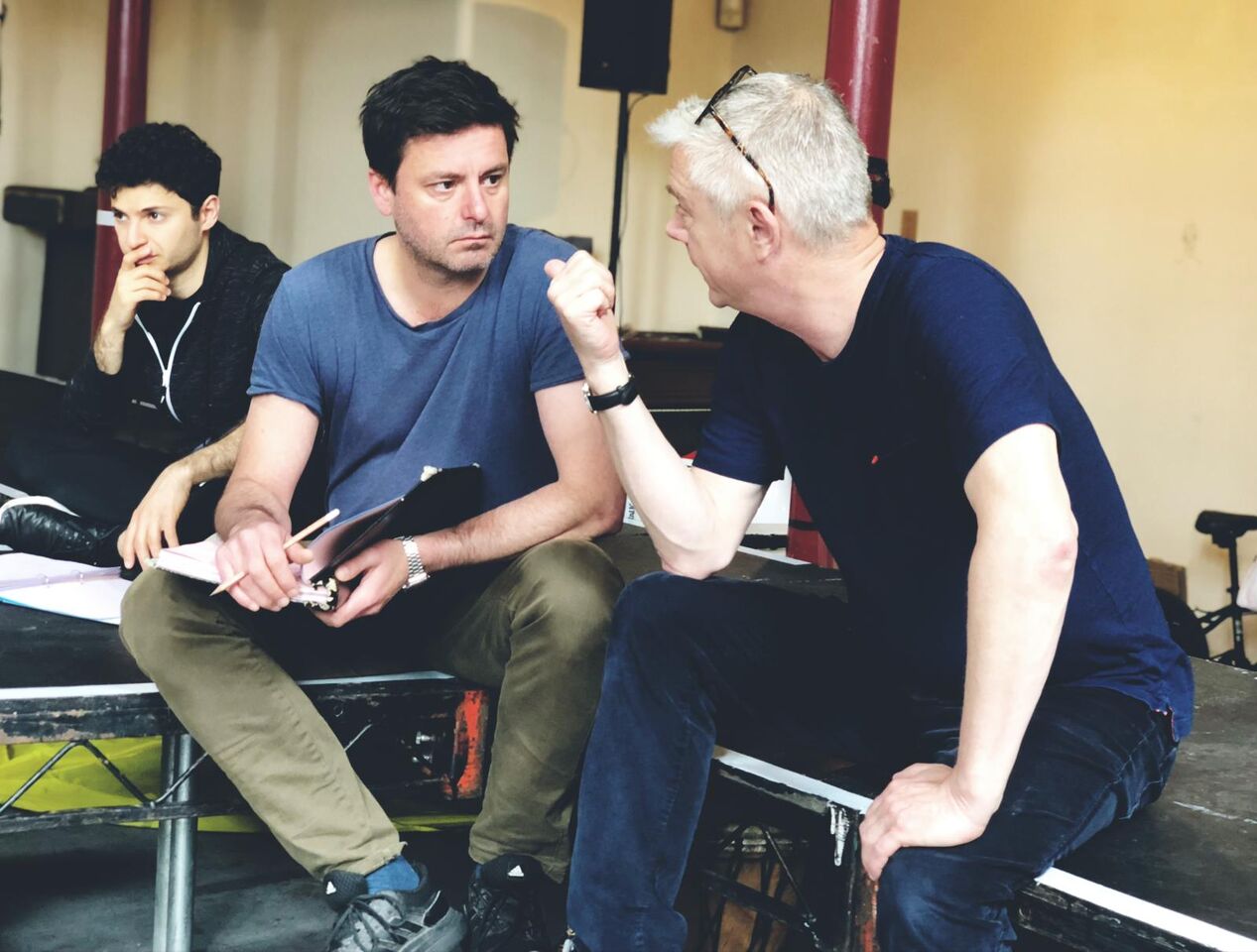 Dominic Rowan and Stephen Daldry in rehearsals for The Jungle