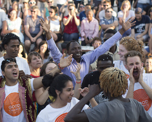 Joyful celebrations after our 'Hope Show: Boat Show' on the canals of Paris, 2018