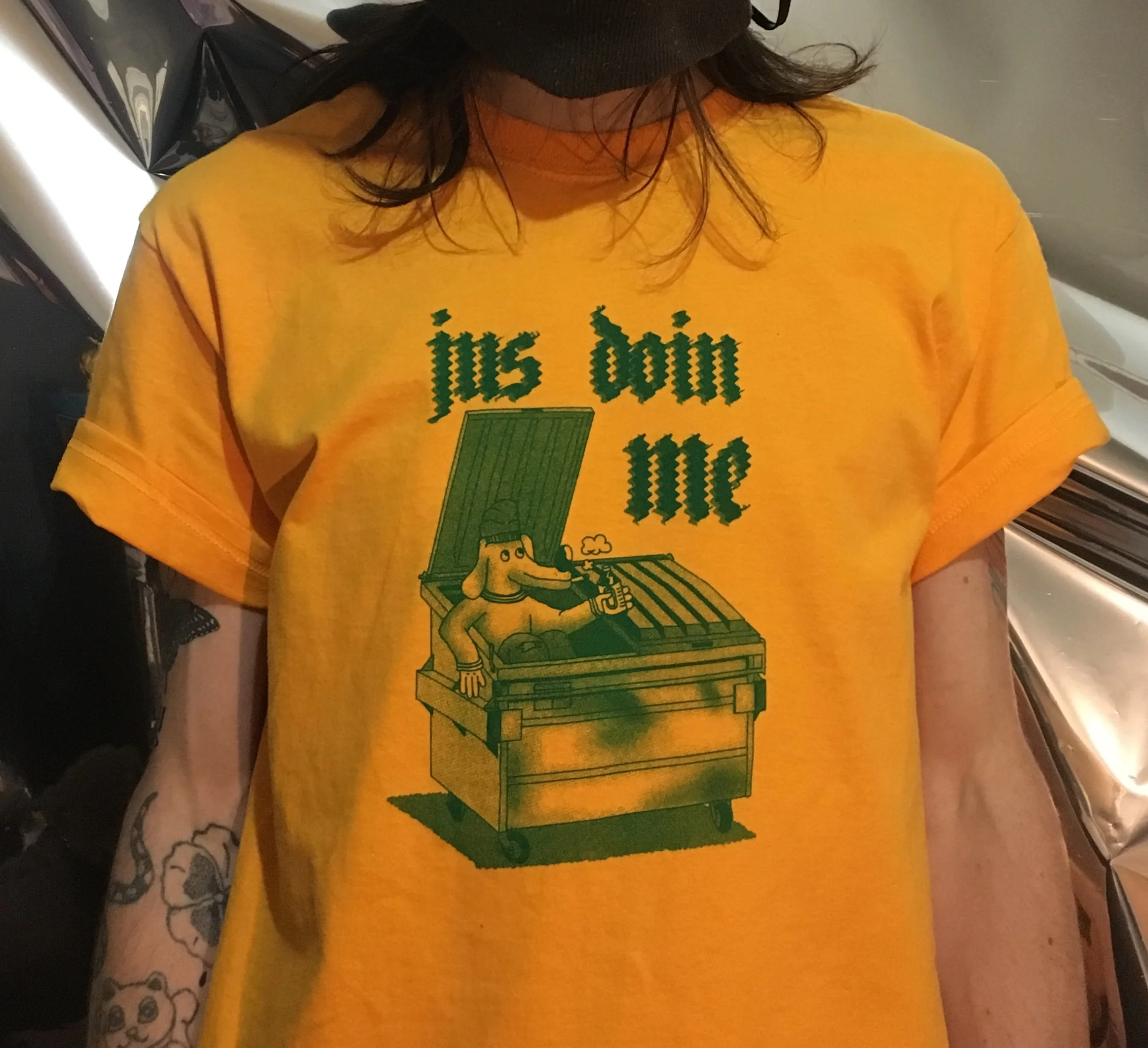 Jus Doin Me shirt - $12 + shipping Kelly green screenprint on goldenrod Gildan Comfort tee. Available in S, M, L.