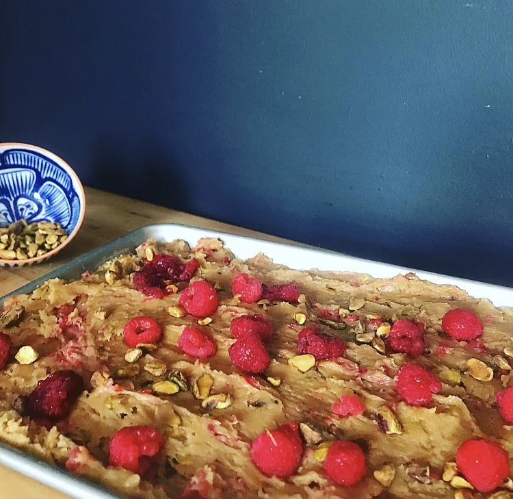 If you forget to reserve half of the berries and nuts, that is totally fine, there is literally no problem if you do. I like to keep some to sprinkle on the top because it adds a nice pop of color and it looks really pretty, but again, no problem whatsoever if they are all mixed in.