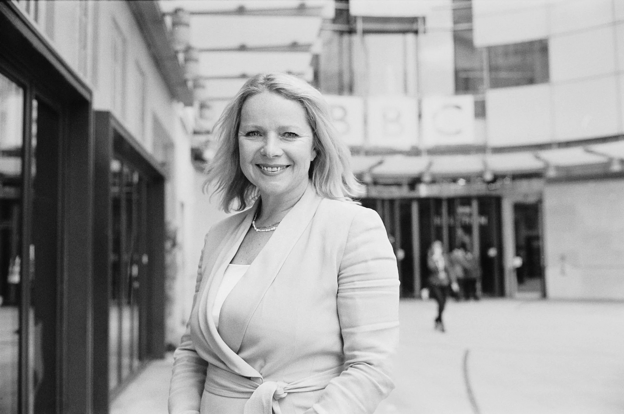 Susannah Streeter outside the BBC, Shot on film: Olympus 35SP Rangefinder  Kentmere 400 @ 320 ISO