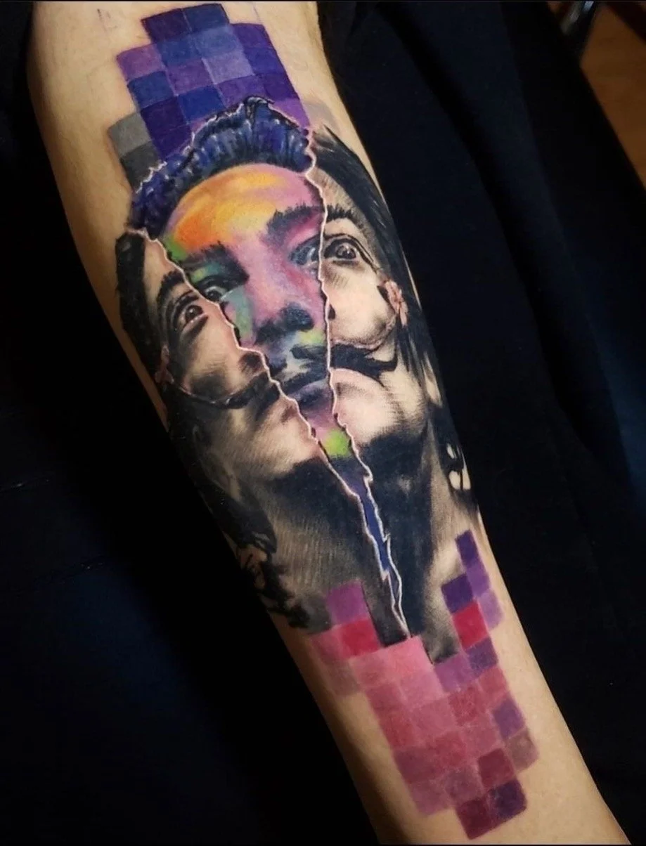 Abstract color tattoo of Salvador Dali
