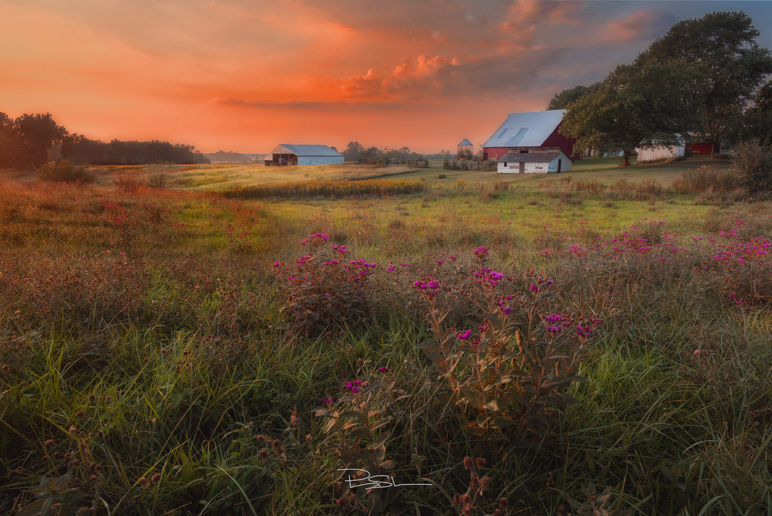 Brushy Mound - midwestern barn at sunset