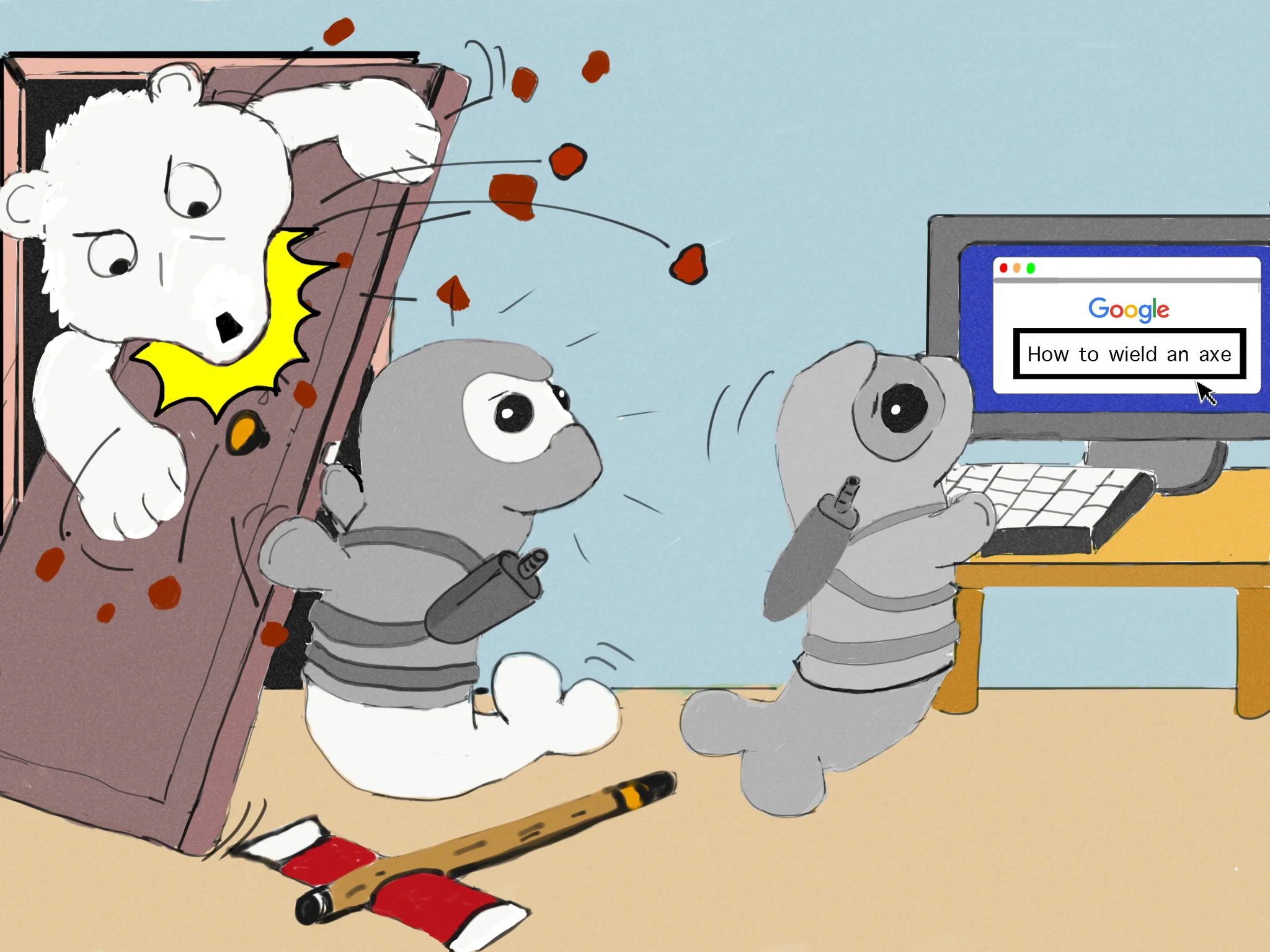 Random sketch: Ninja Seals figuring out how to thwart an invading polar bear!