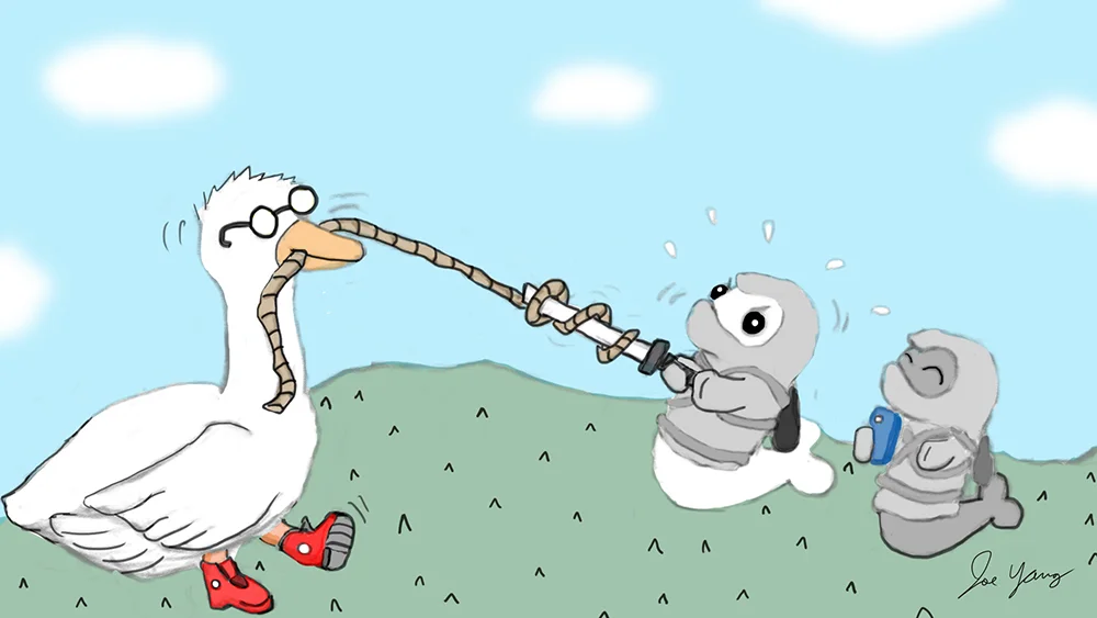 Random sketch: The Ninja Seals square off against an eccentric goose!
