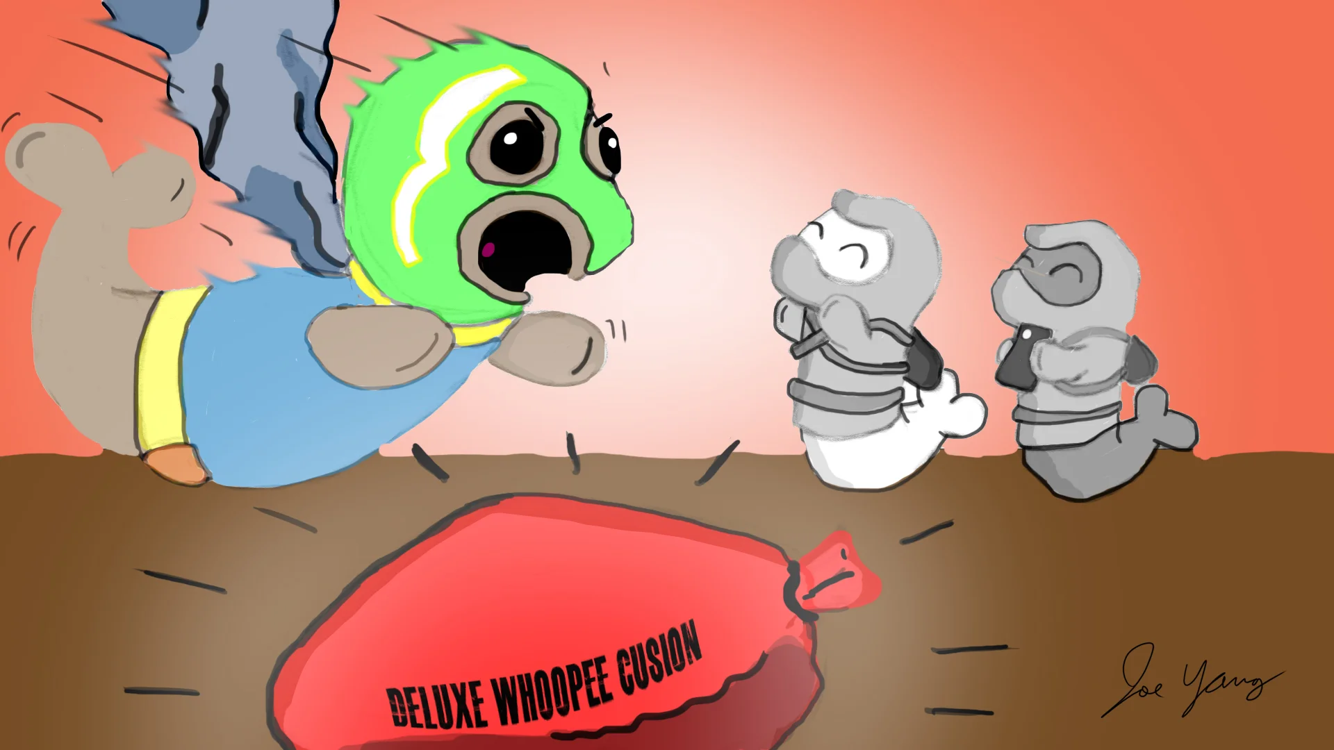 The Ninja Seals watch their luchador friend indulge in some sophomoric fun