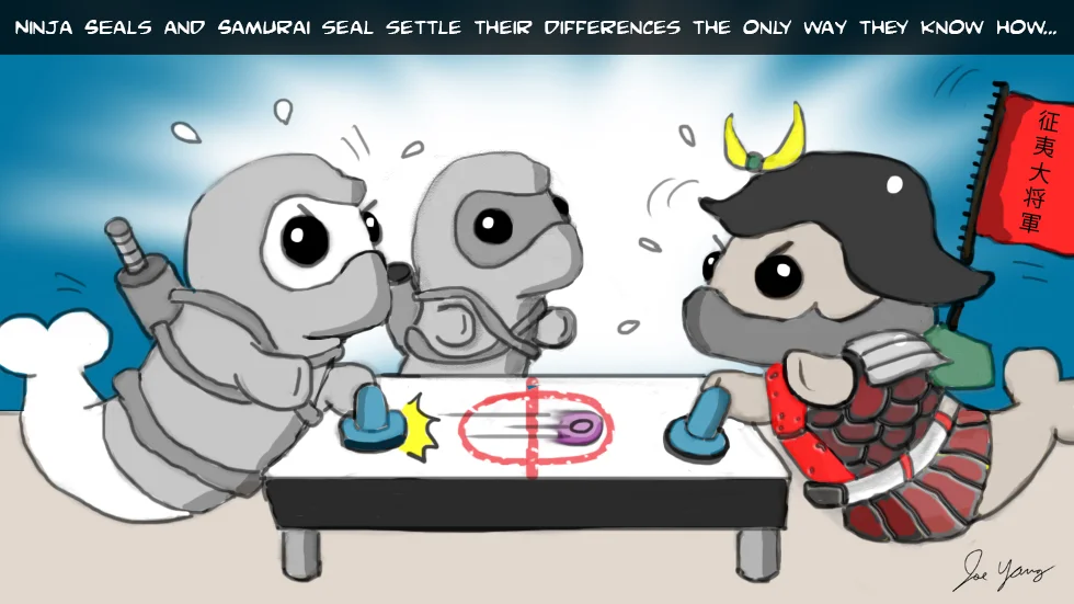 Ninja Seals and Samurai Seal settle their differences the only way they know how...