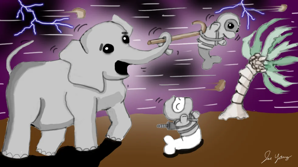 The Ninja Seals and Elephant have an exciting time on a windy, stormy day