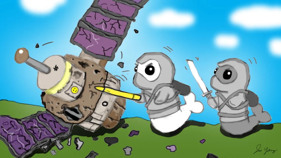 The Ninja Seals inspect a crashed satellite