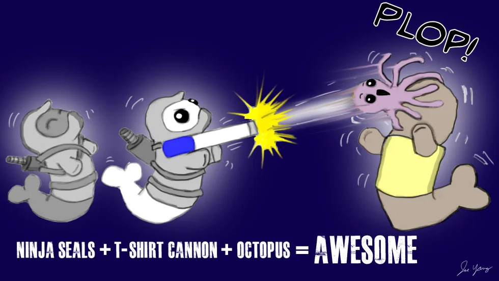Ninja Seals + T-shirt cannon + octopus = AWESOME
