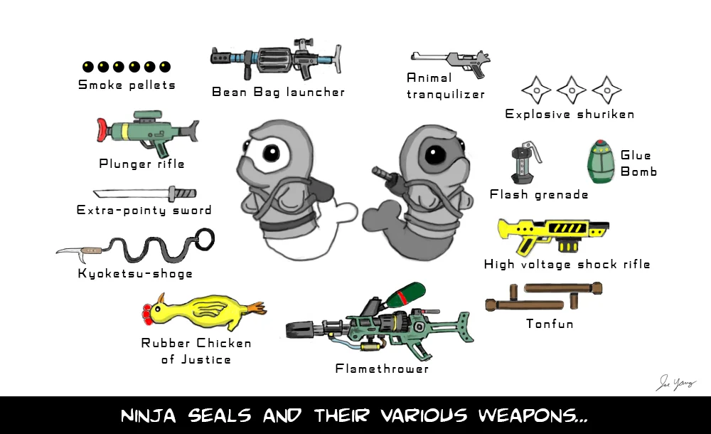 The Ninja Seals and their various weapons...