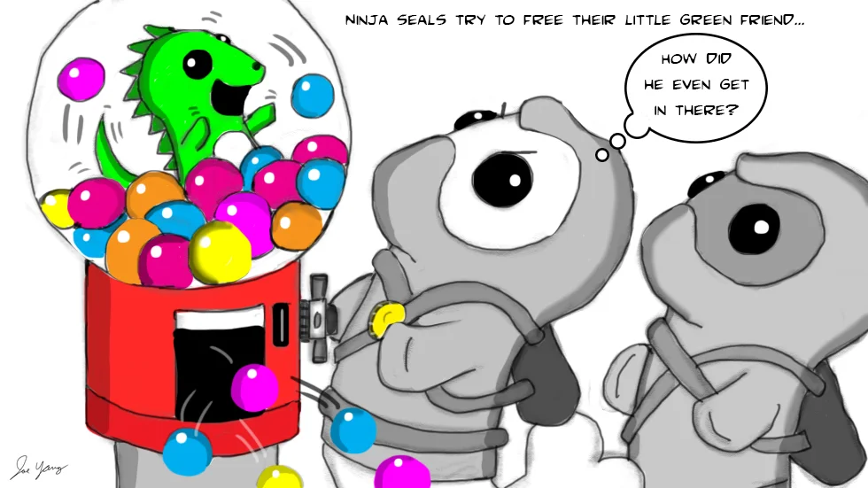 The Ninja Seals try to free their little green friend