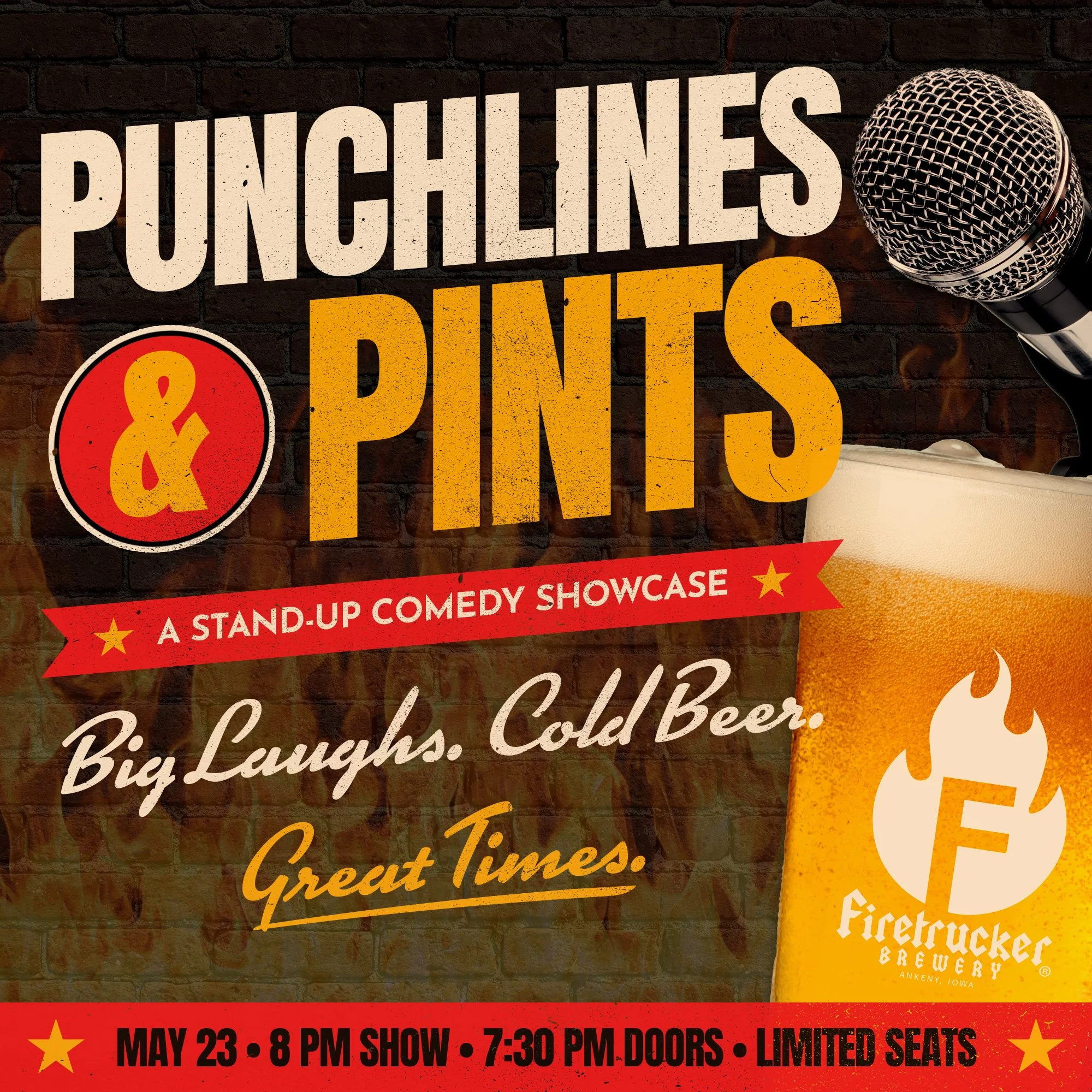Ankeny, we&rsquo;re bringing the laughs. 🍻

Punchlines &amp; Pints is a stand-up comedy showcase featuring some of the top comics from around Iowa, all in one night at Firetrucker Brewery. Expect sharp jokes, big energy, and plenty of fresh craft be