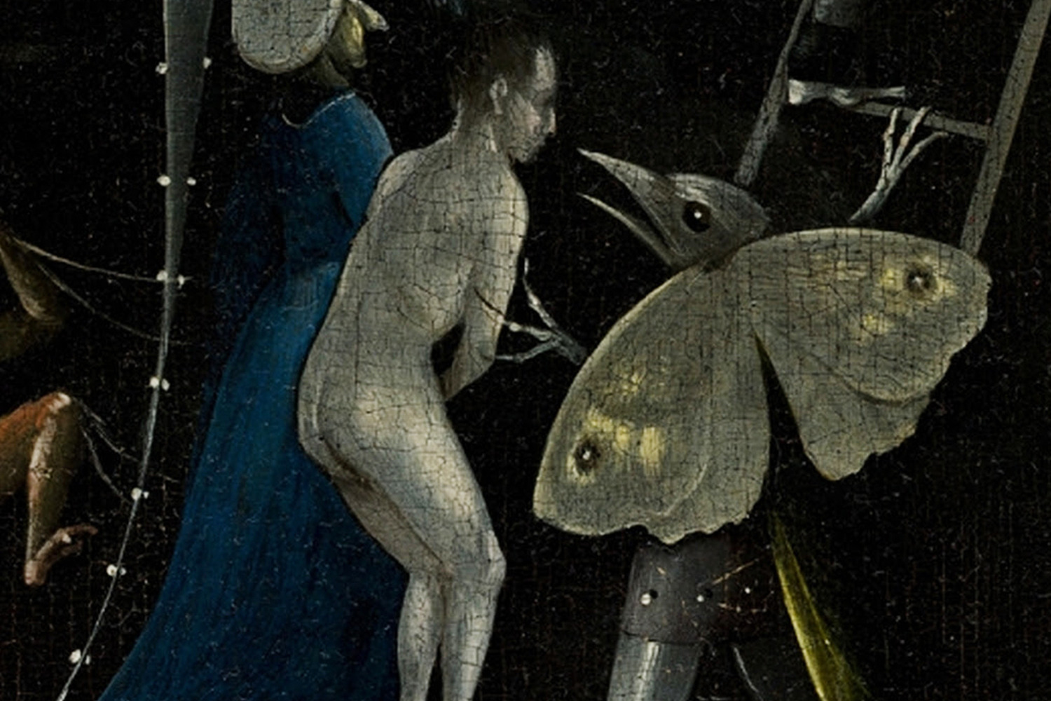 Dettaglio della farfalla-mostro nel dipinto “The Garden of Earthly Delights”,&nbsp;Hieronymus Bosch, ca. 1500   