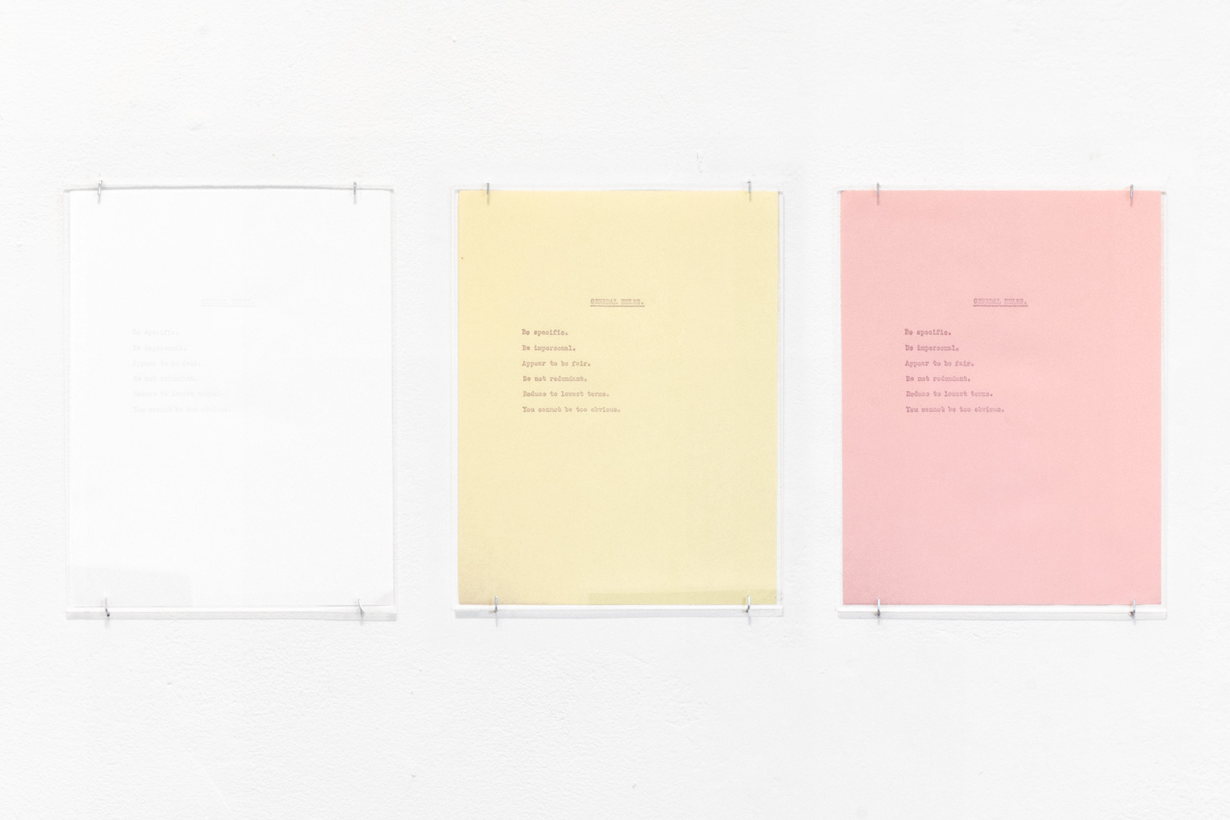 General Rules (1923) 2018 Blind debossment on 3-part carbonless paper Triptych of 11 x 8.5 in