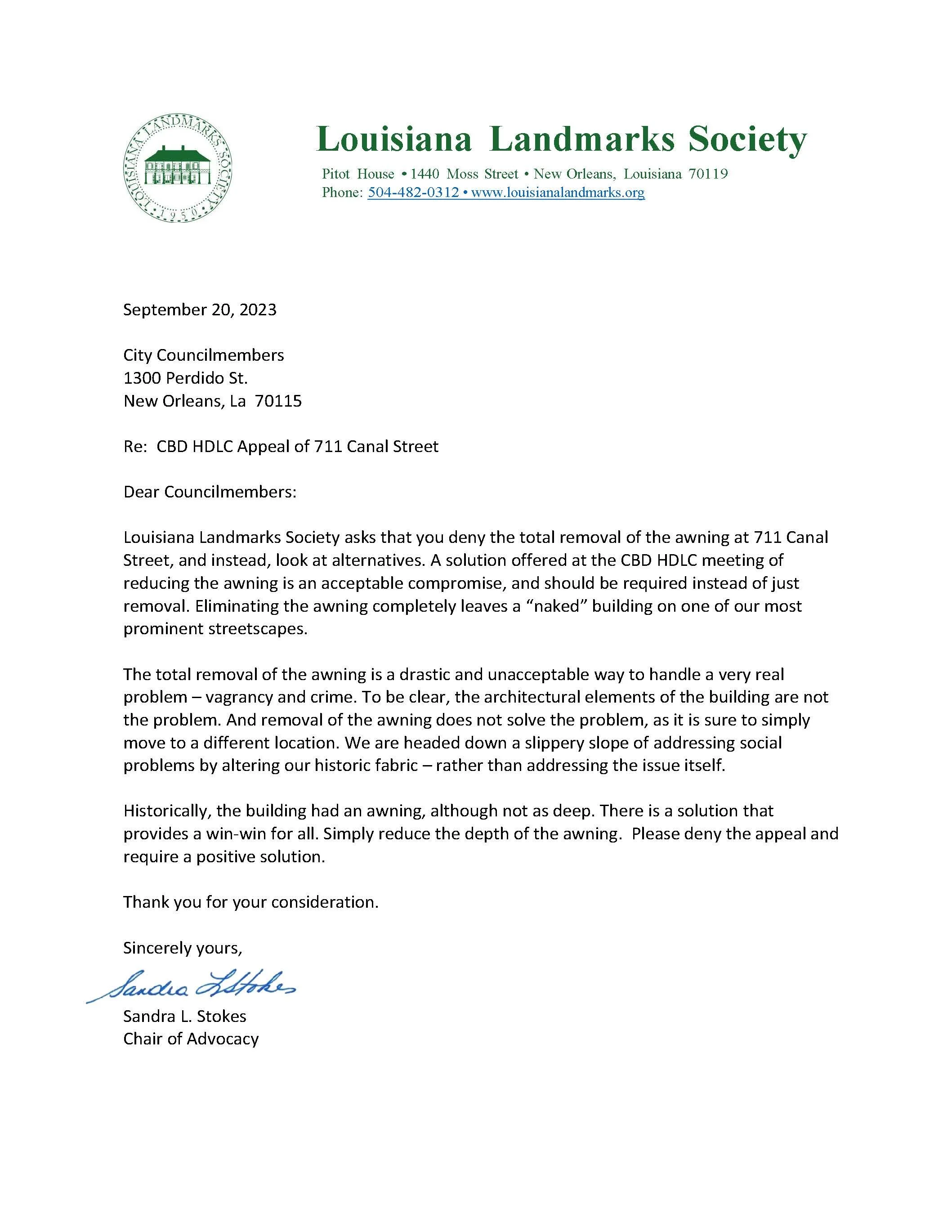 9-20-2023: CBD HDLC Appeal of 711 Canal Street