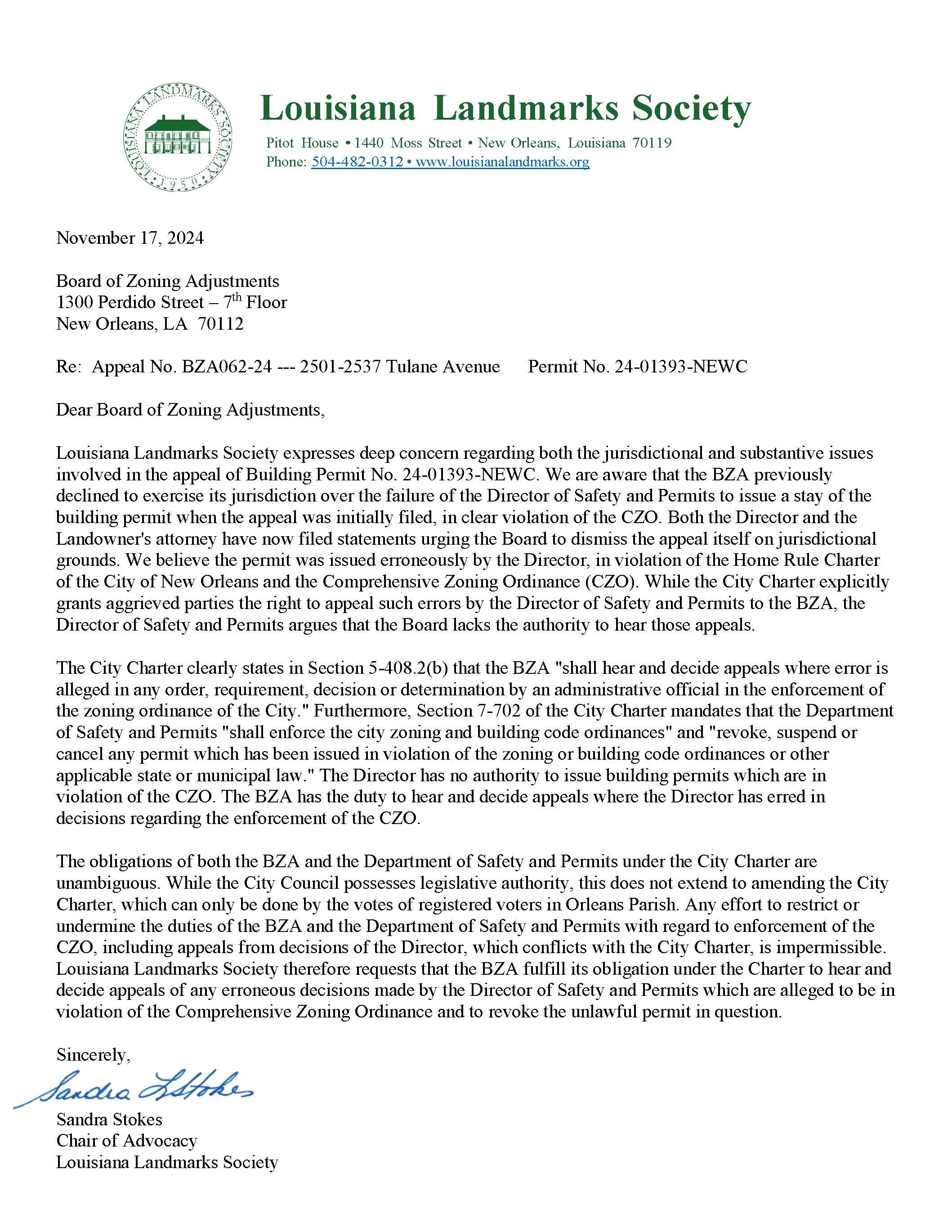 11-17-2024: Appeal No. BZA062-24 2501-2537 Tulane Avenue