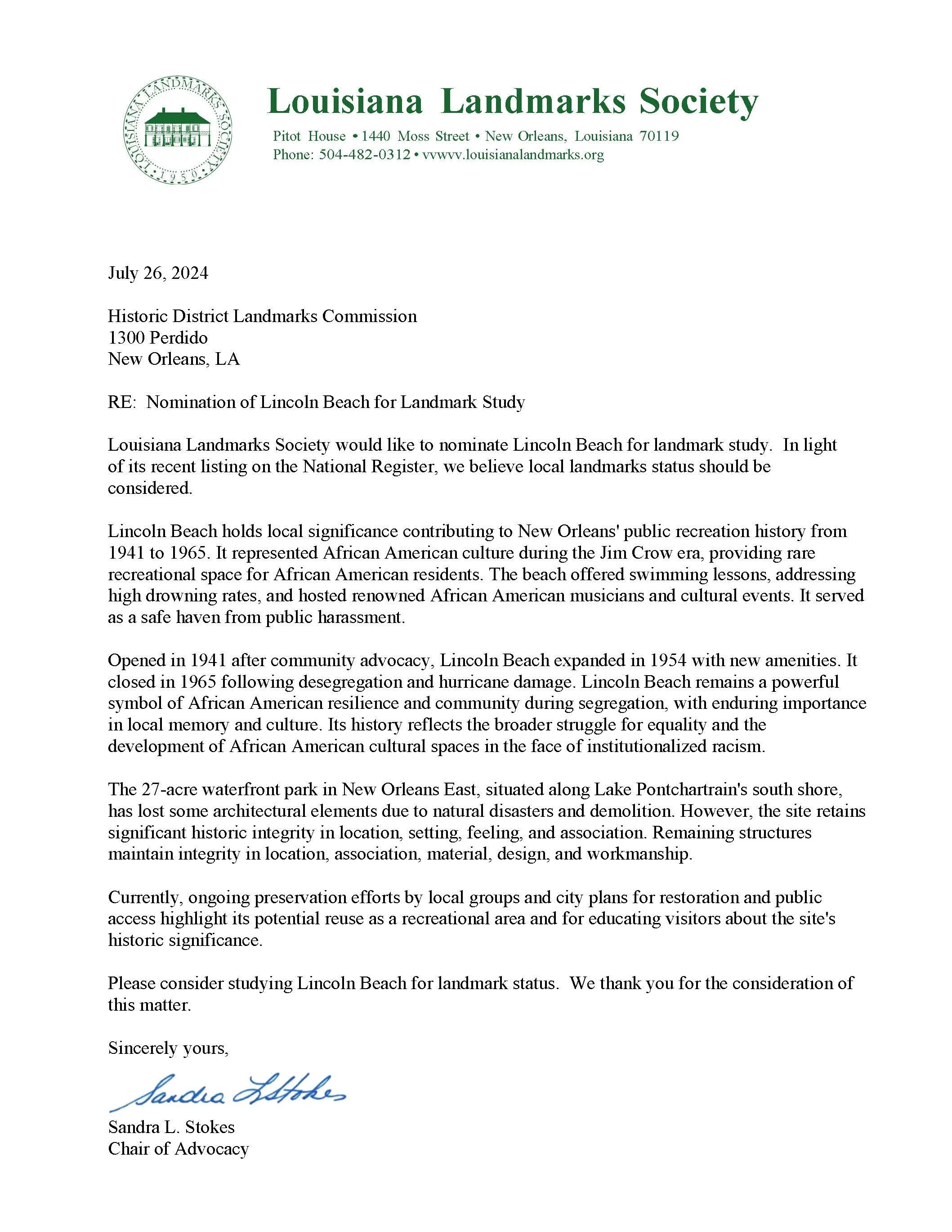 7-26-2024: Nomination of Lincoln Beach for Landmark Study
