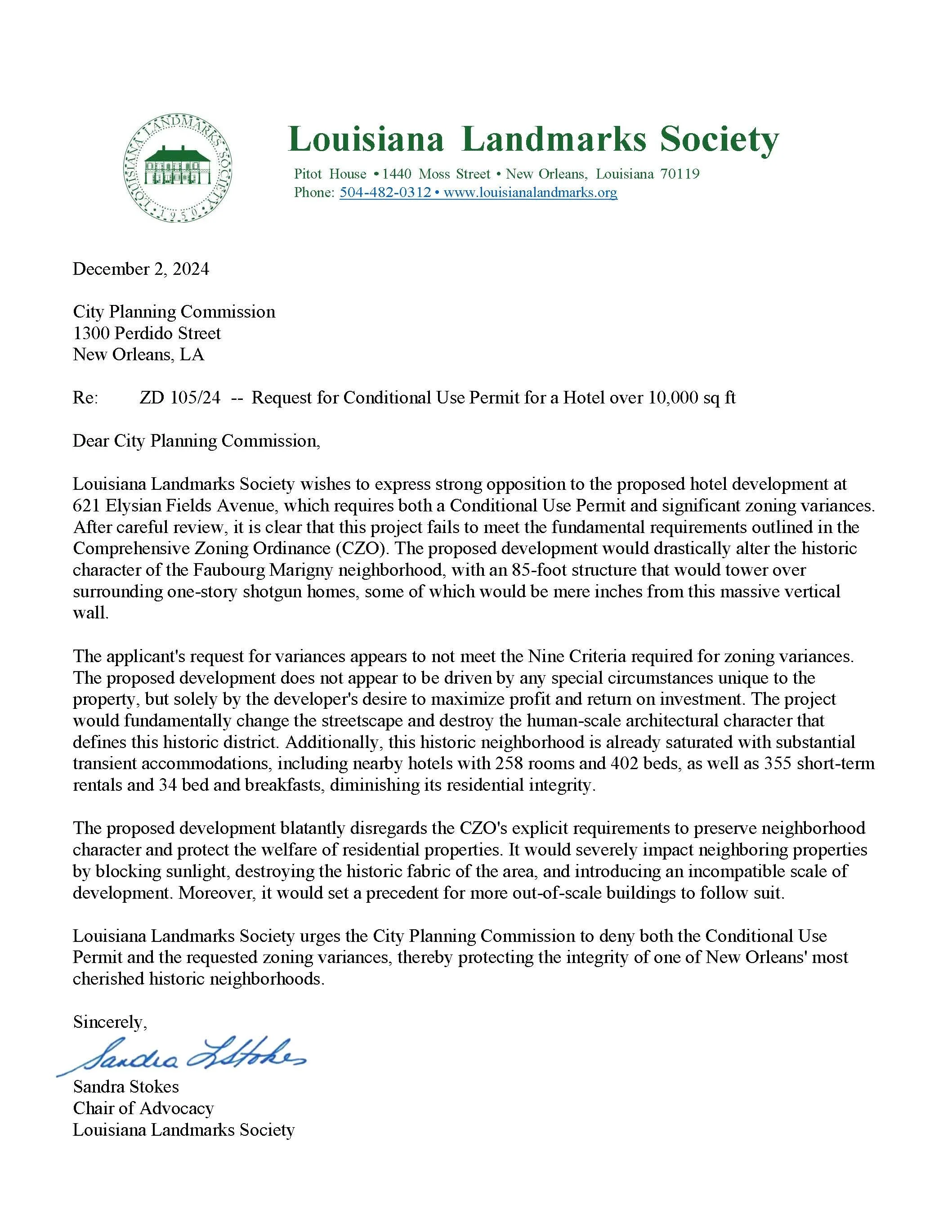 12-2-2024: Re: ZD 105/24 -- Request for Conditional Use Permit for a Hotel over 10,000 sq ft&nbsp;