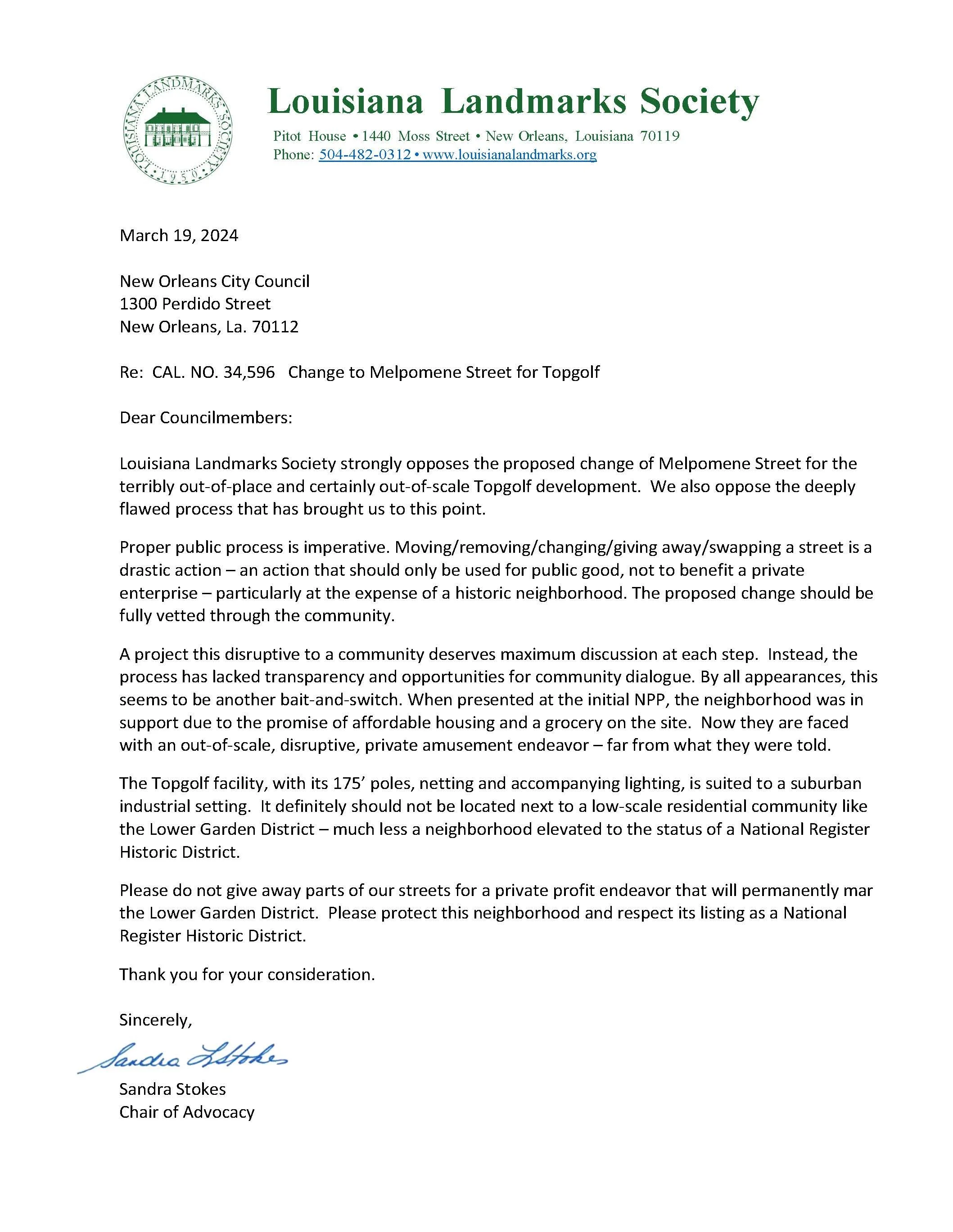 3-19-24: CAL. NO. 34,596 Change to Melpomene Street for Topgolf