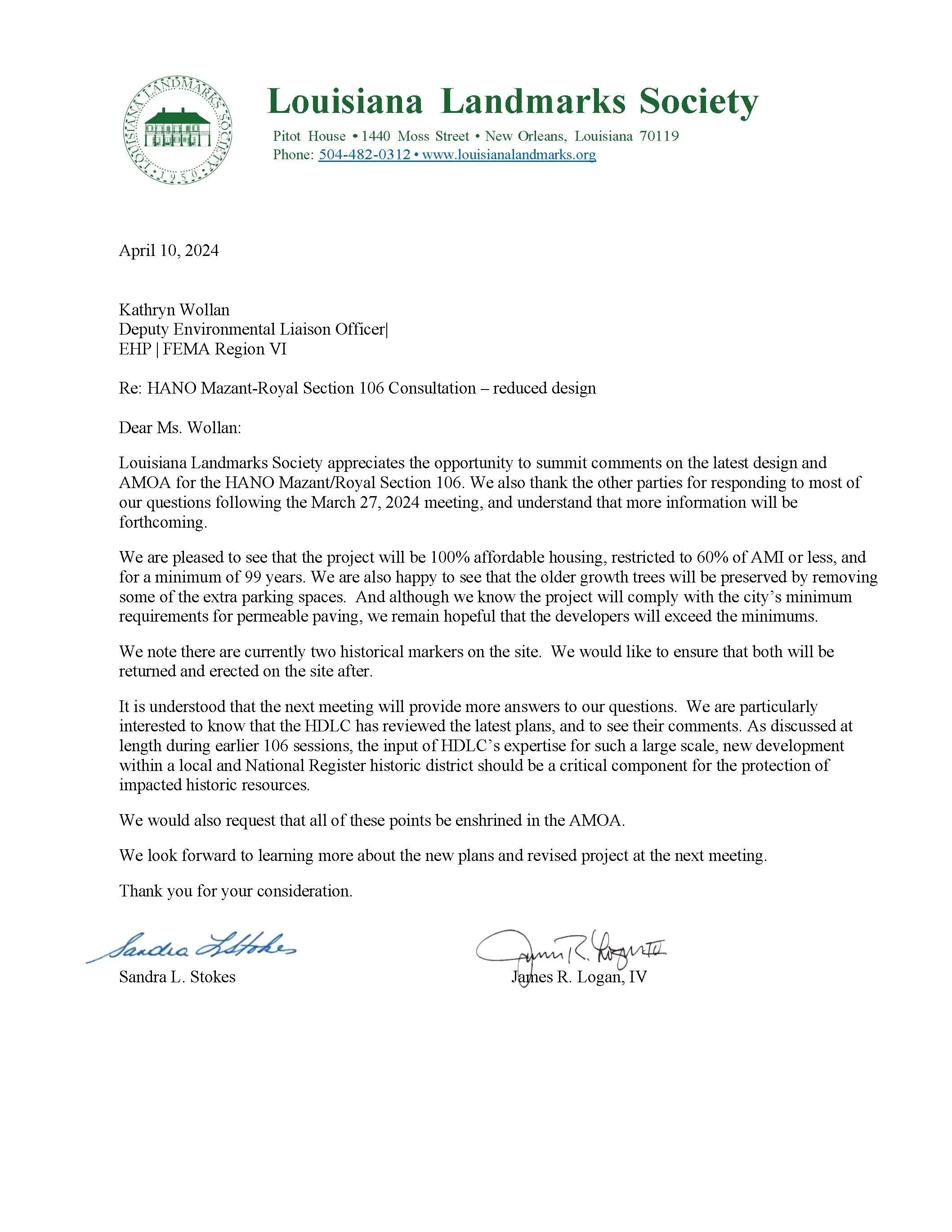 4-10-2024: HANO Mazant-Royal Section 106 Consultation – reduced design