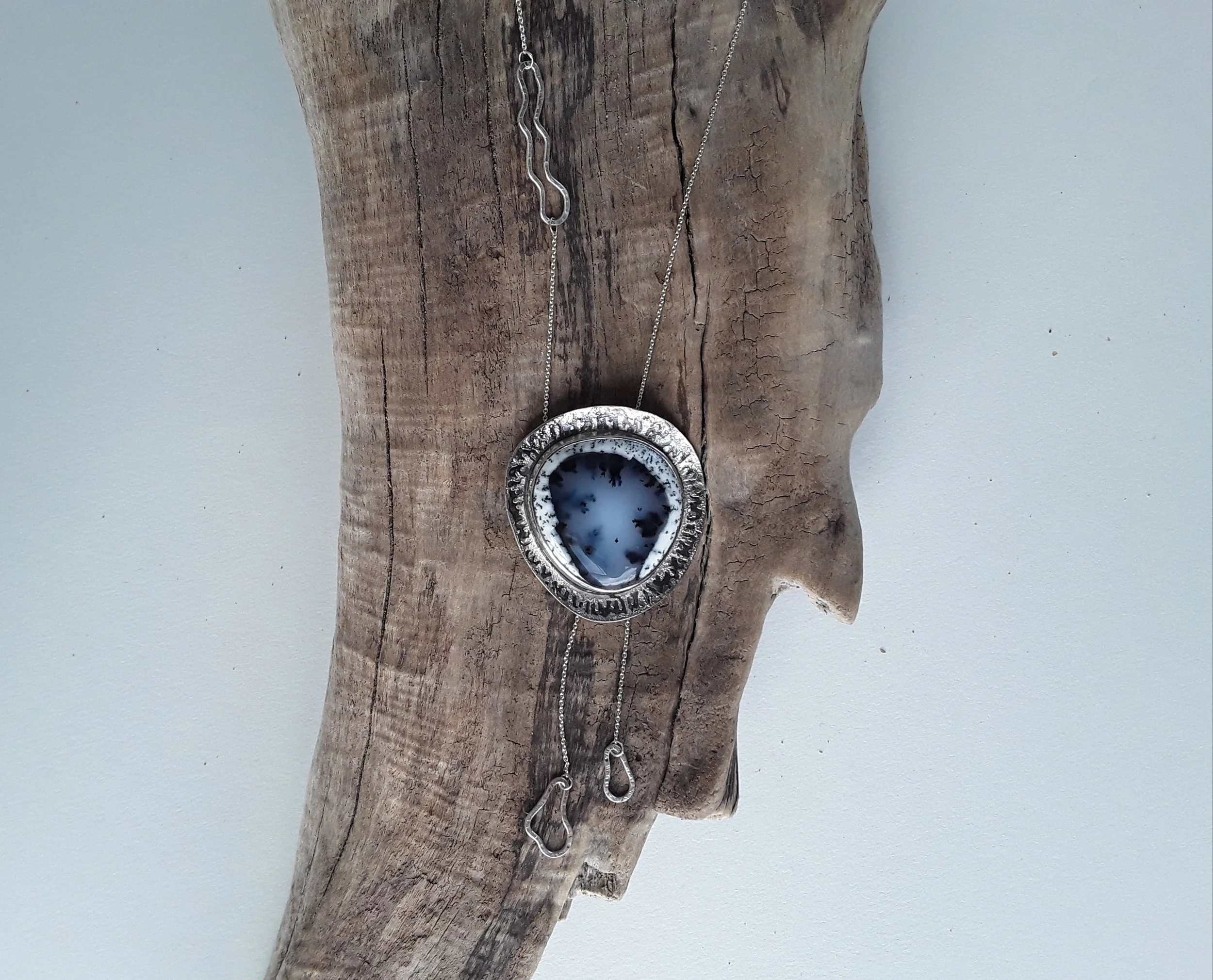 necklace "universe", dendritic agate and sterling silver