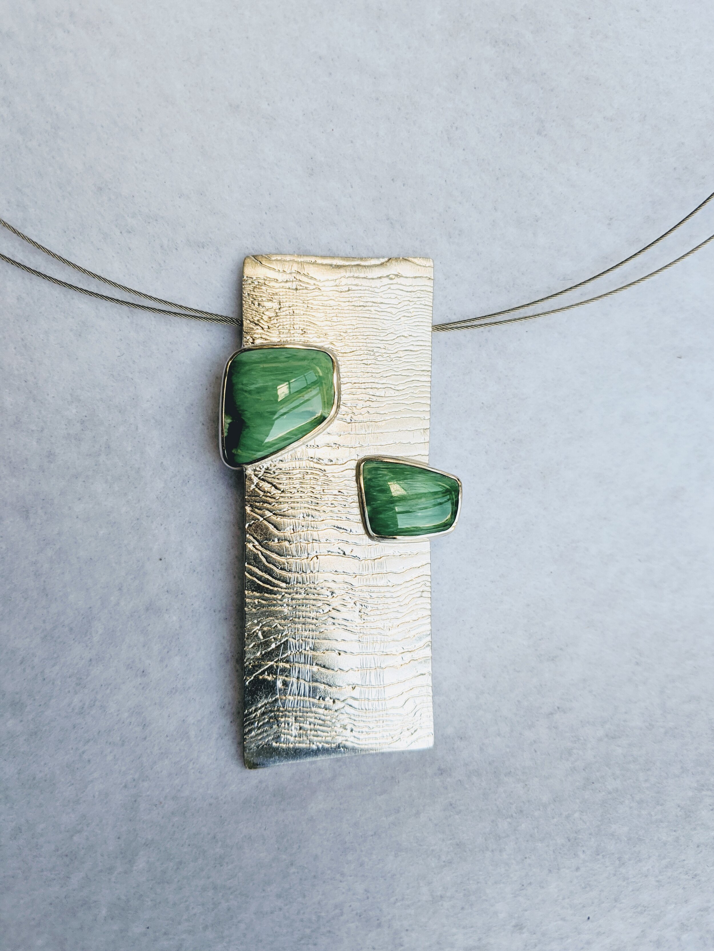 pendant "green silk", variscite and sterling silver