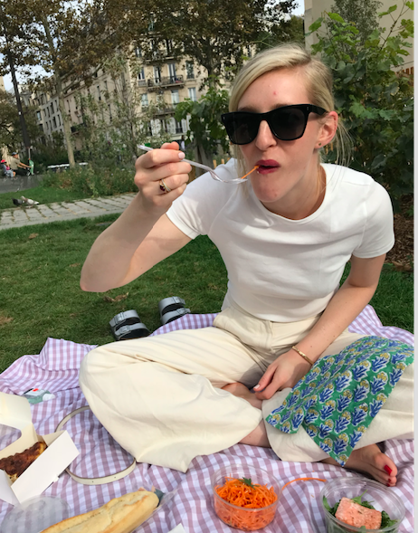 Lizzie having a picnic in Paris