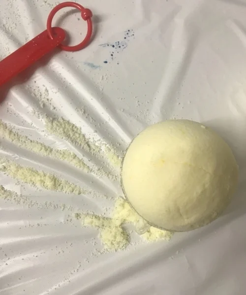 Yellow Colored Lavender Fields Bath Bomb in the Drying Stage