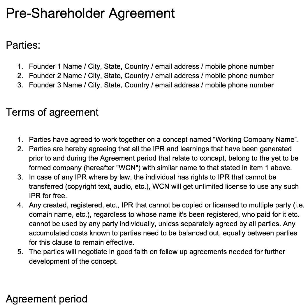 Bonus — The Tao of Startups With Regard To founders shareholder agreement template