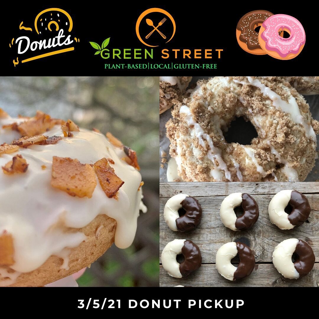 Get excited! This week we are testing out our first donut box pick up!  We are bringing back the old school and the new school! The flavors for this week are coffee cake, maple bacon and our debut donut the black and white donut!  Each box will have 