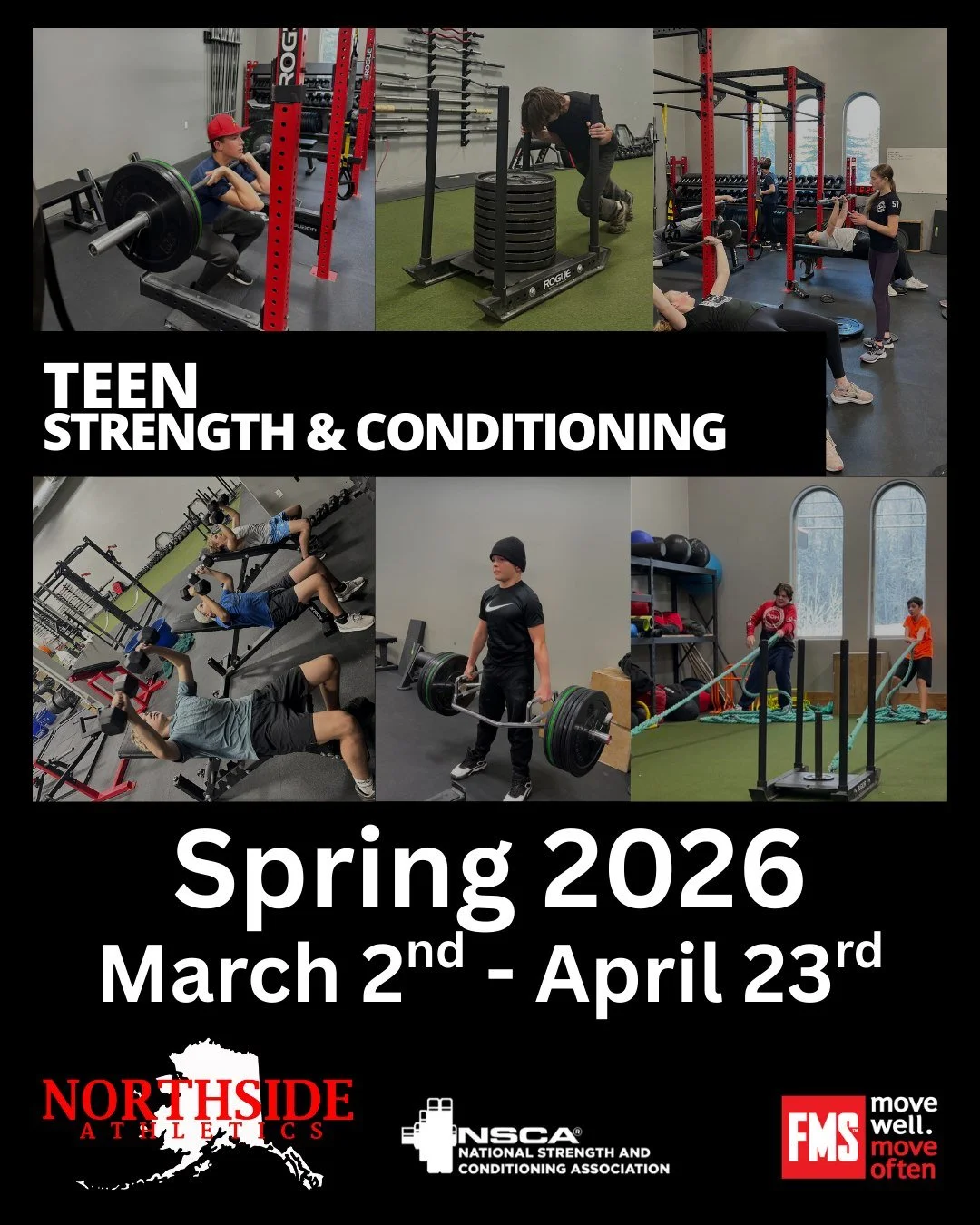 SPRING 2026 SESSIONS
Starts: March 2nd, 2026

Our youth programs are designed to help young athletes build a strong foundation for physical development. Each 60-minute session focuses on proper movement patterns, strength, conditioning, and confidenc