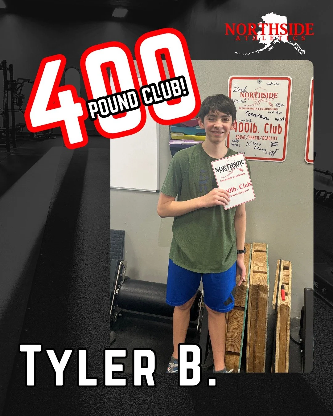 Big congratulations to Tyler for joining the 400-Pound Club! 

This achievement comes from combining [his/her/their] squat, bench press, and deadlift maxes &mdash; a great example of what consistent effort in training can produce.

Great job Tyler!