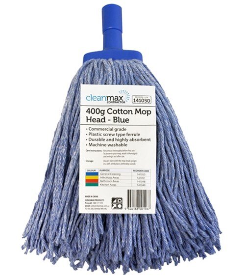 CLEANMAX CONTRACTOR BLUE 400G COTTON MOP HEAD