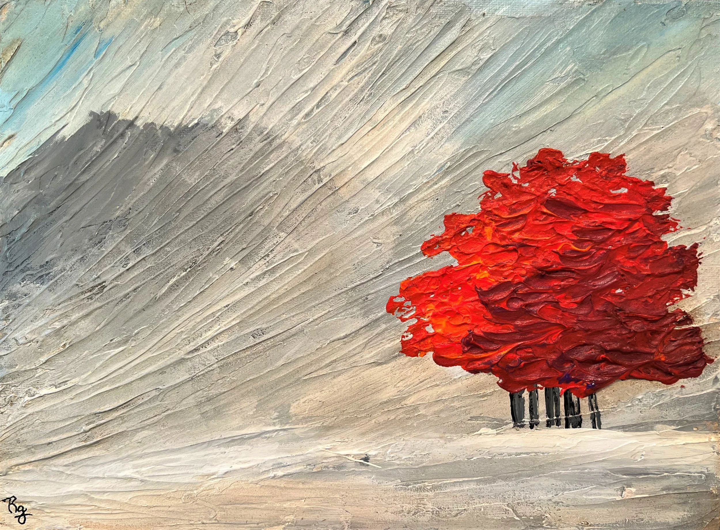 Red Tree Blast. Multimedia on 9x12 pane. April 2022..jpg