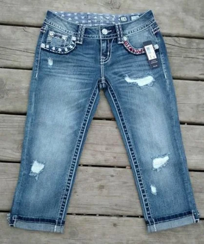 Jean Capri Miss Me Vieilli, Taille 25 X 19 – Bleu, Coupe Basse, Très Bon état