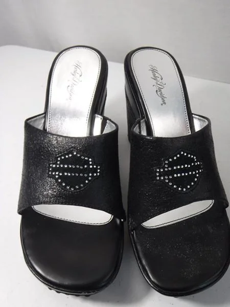 BLING Harley-Davidson Black "Jewel" Open Toe Platform Wedge Sandal
