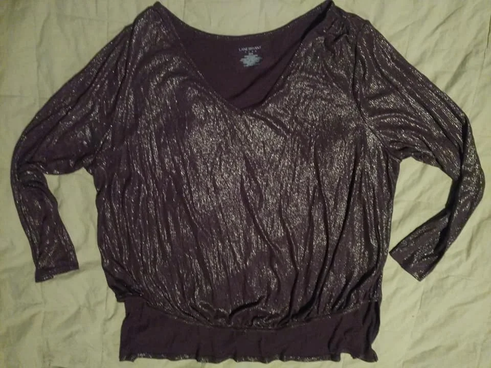 Lane Bryant Purple Shimmer High-Low Club Top