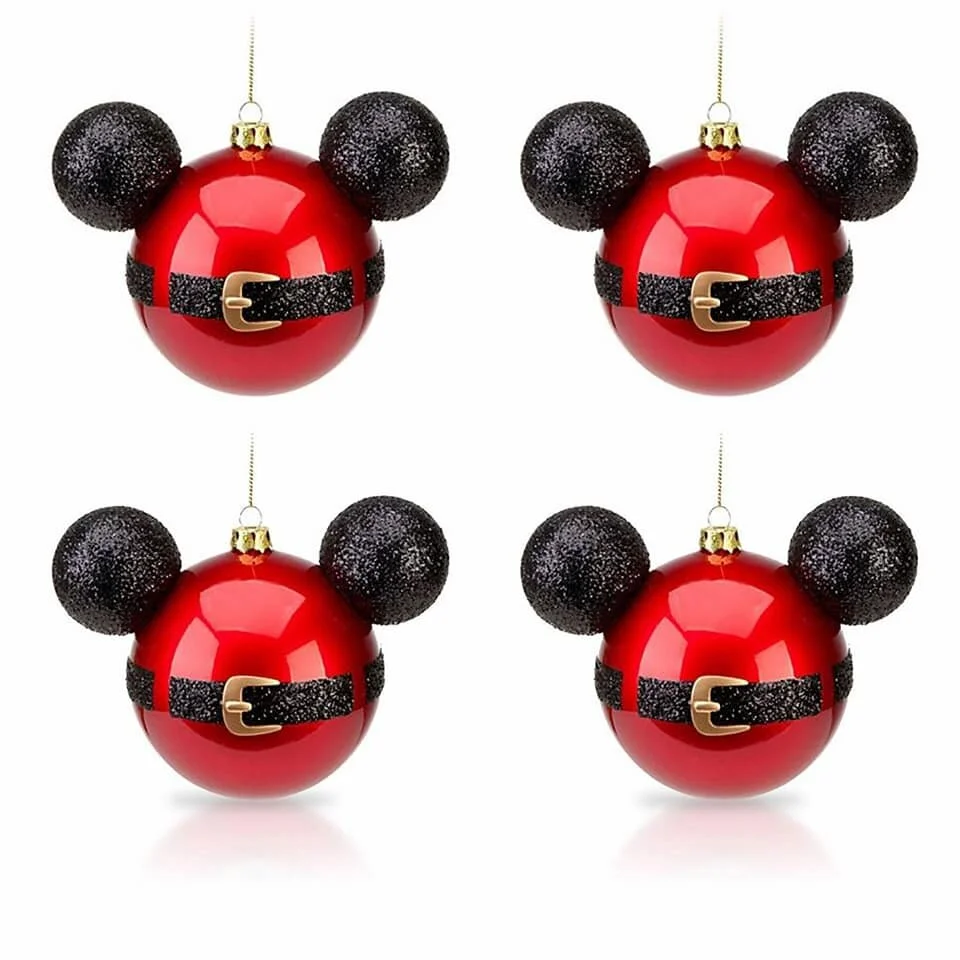 Disney Park Mickey Mouse Santa Belt Christmas Ornament Set of 4 NEW