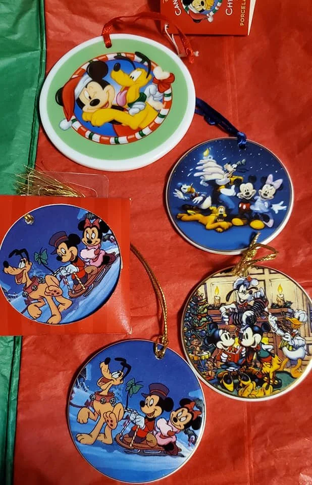 Lot of 5 Disney Mickey Mouse &amp; Friends Porcelain Disc Ornaments 