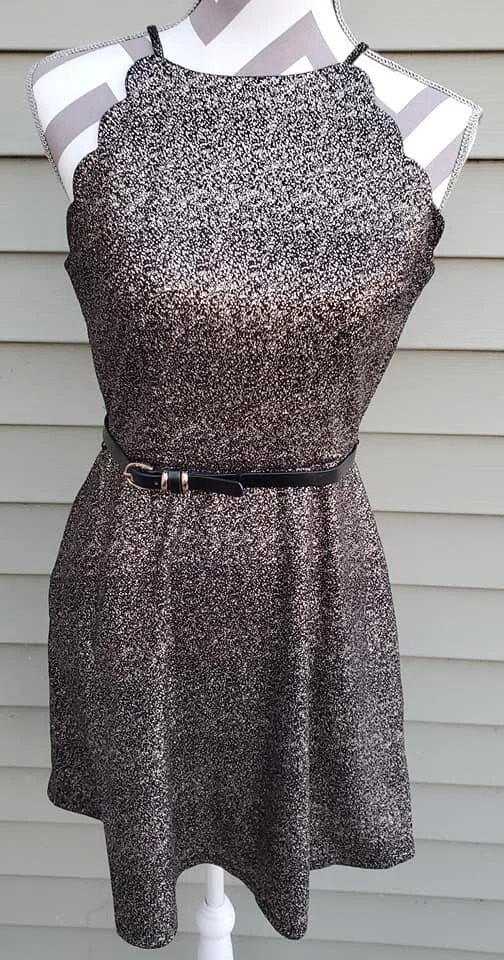 Black &amp; Silver Belted Dress