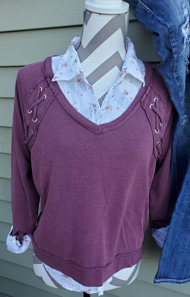 Purple MUDD Sweatshirt w/Lace Up Trim