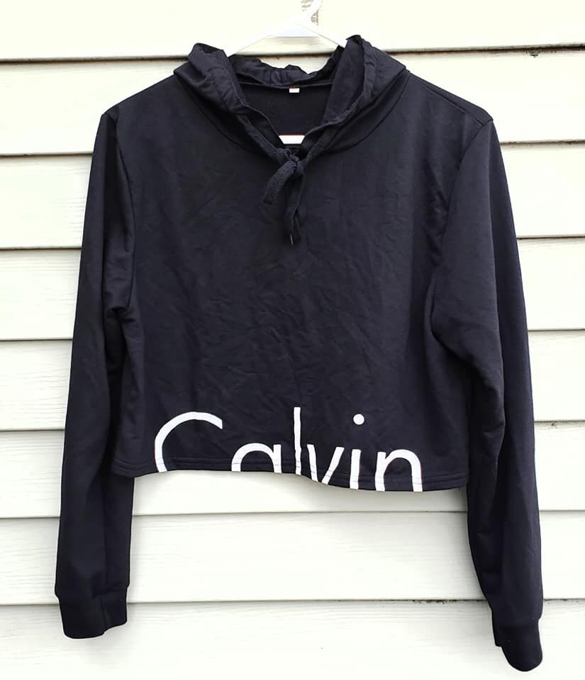 Calvin Klein Cropped Hoodie in Grey and Black