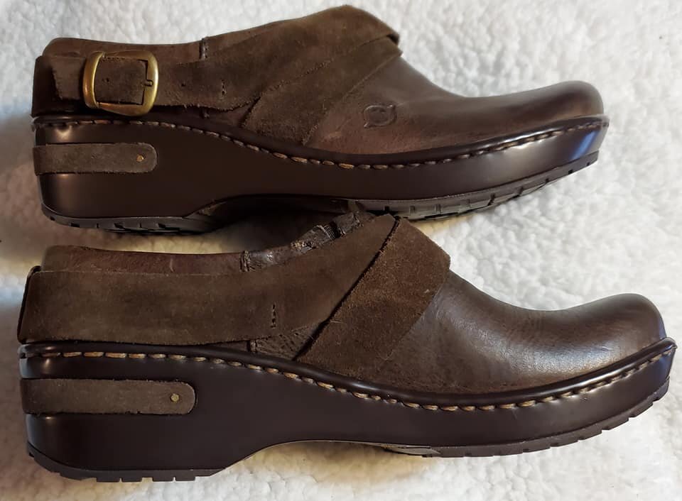 BORN 'Darly' Brown Leather &amp; Suede Clogs