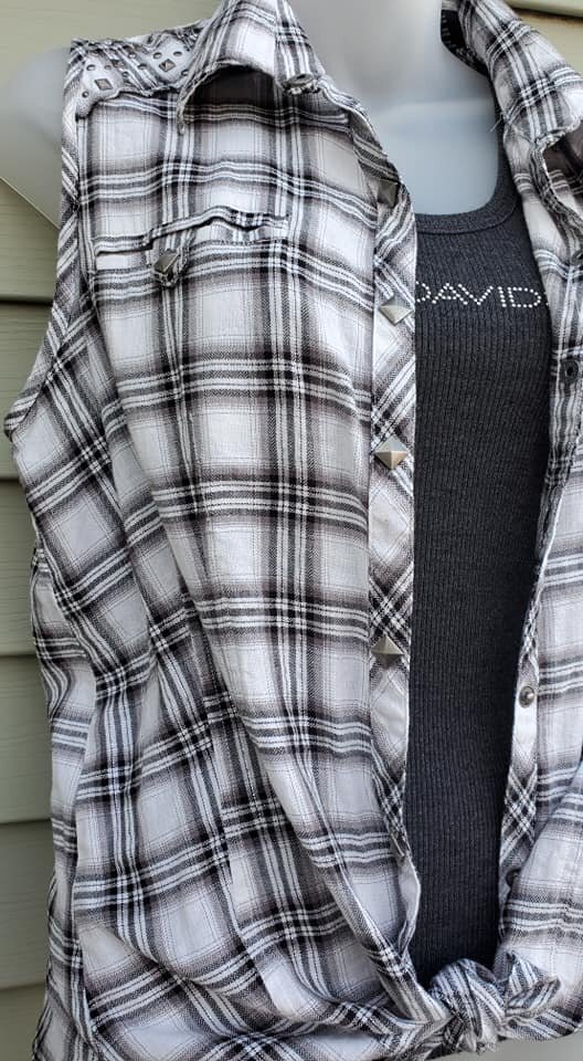 Sleeveless Plaid Harley Davidson Snap Front Shirt