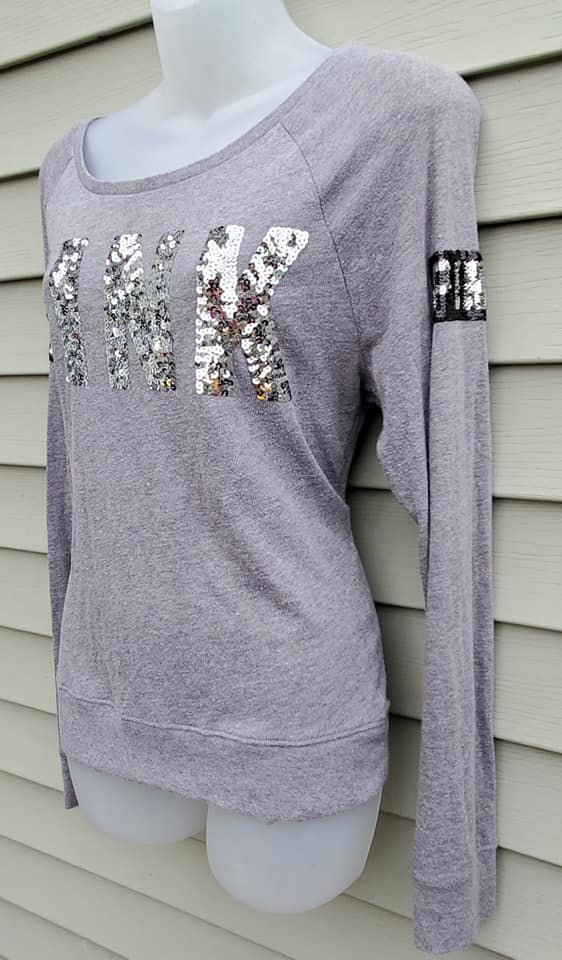 Victoria's Secret PINK Gray Sequin Logo Top