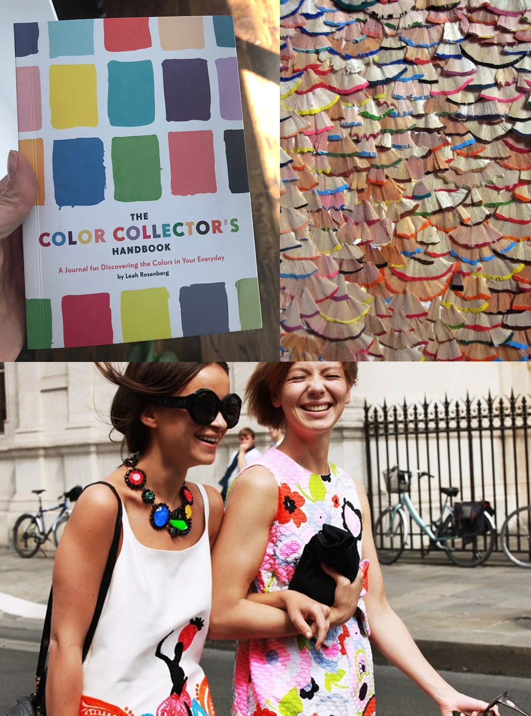 Clockwise from top left: Book via our shop , pencil shavings , street stylel ladies .